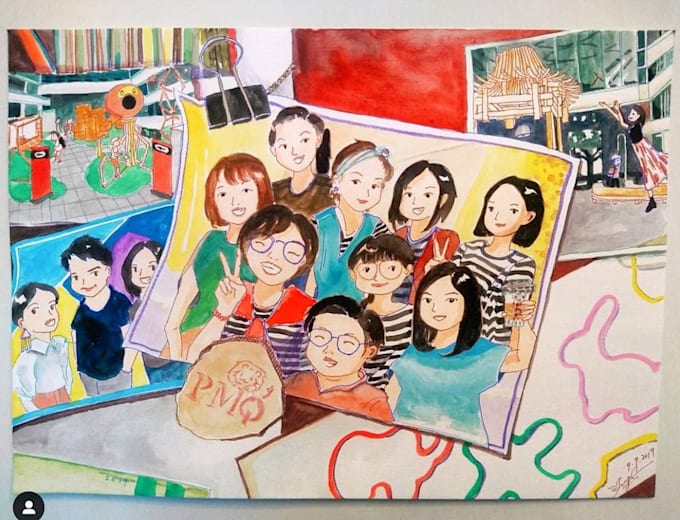 illustrate group portrait in watercolor