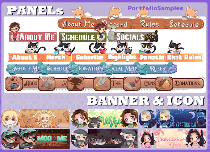 create logo, icons, emotes, panels, alerts for twitch
