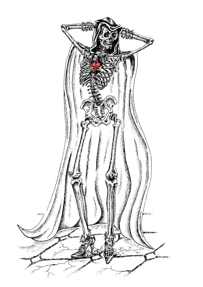 gothic and mystical illustrations, skeletons