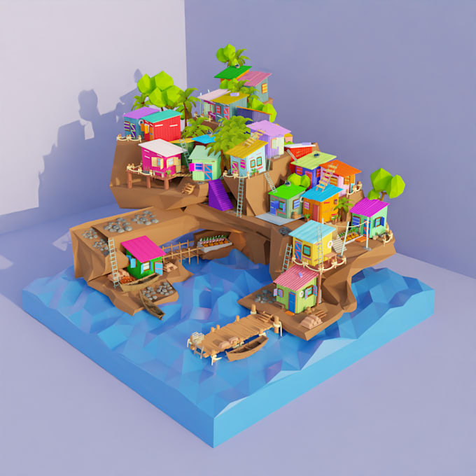 create low poly 3d models, game assets, buildings and prop