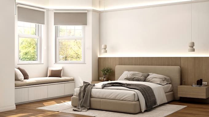 do bedroom interior design and architectural 3d rendering