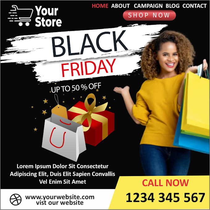make black friday new year, season sale, christmas, or valentine day flyer