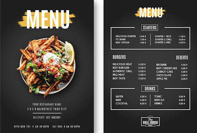design a very attractive food menu