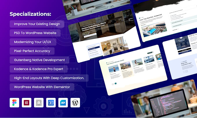 design or redesign wordpress website using gutenberg, elementor or acf