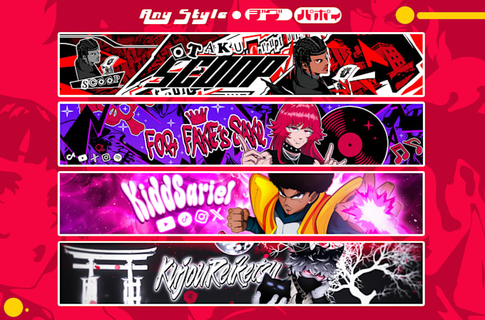 design unique anime banner for youtube, twitch, twitter etc