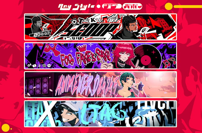 design unique anime banner for youtube, twitch, twitter etc