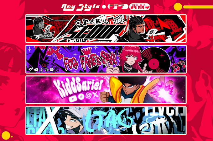 design unique anime banner for youtube, twitch, twitter etc
