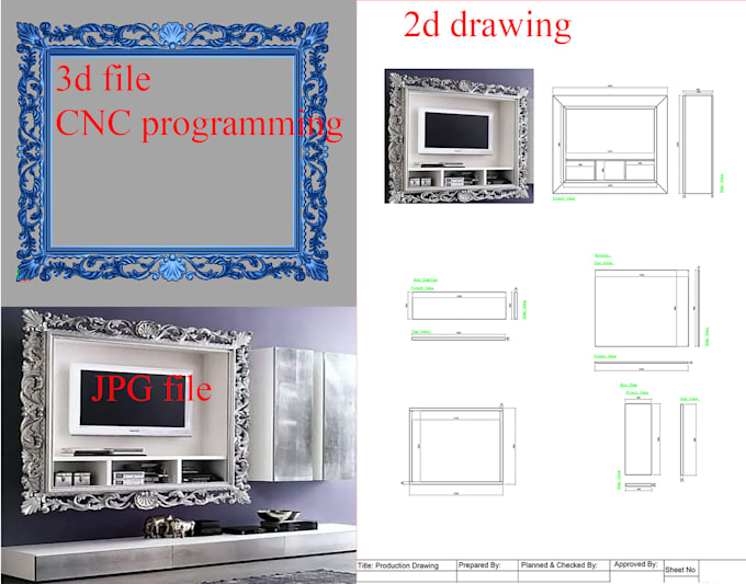 furniture design 2d, 3d technical drawing