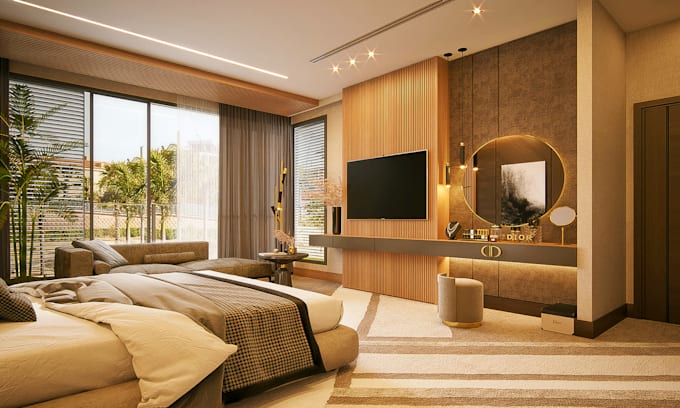 render 3d interior design house home villa apartment kitchen living room bedroom