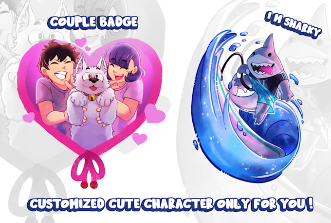 draw you cute kawai couple, family, pet and wedding anime chibi art