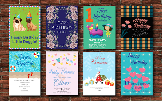 design party invitation, birthday and greeting card
