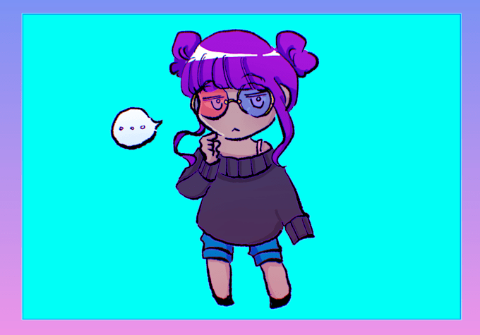 draw a fully colored anime chibi character illustration