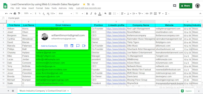 find email address,contact info by linkedin and web research