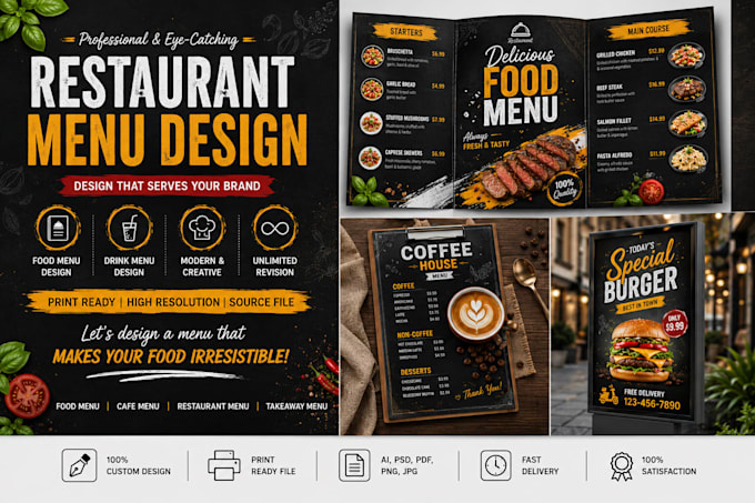 design modern restaurant food menu for your business