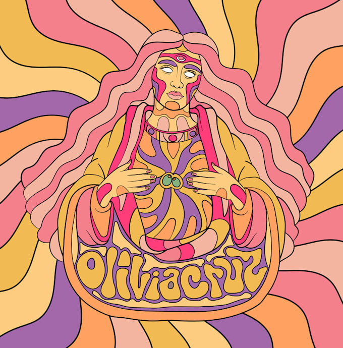 draw a trippy, vintage and psychedelic style illustration