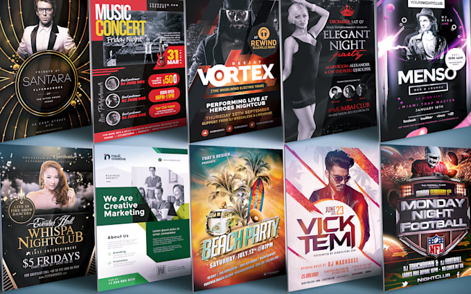 do party, event, club, food, business, sports, kids and fitness flyer or poster