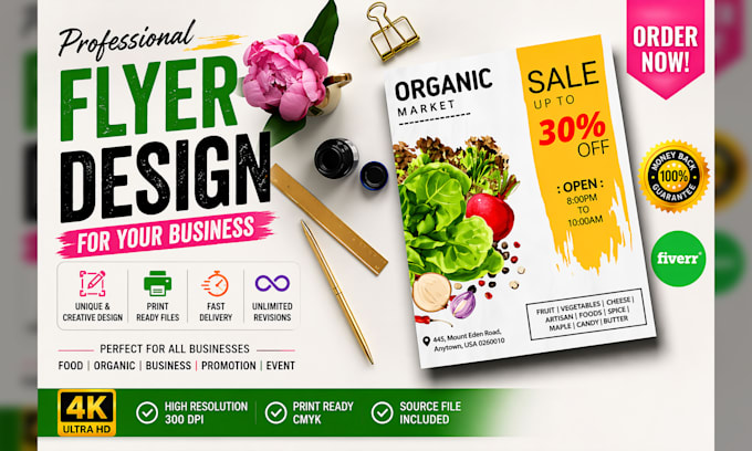 design modern organic food flyer, restaurant poster and social media ads
