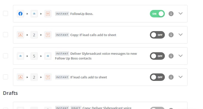 setup your zapier zaps or do integromat integration