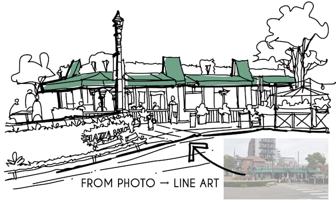 draw custom building, city skyline or storefront line art from your photo