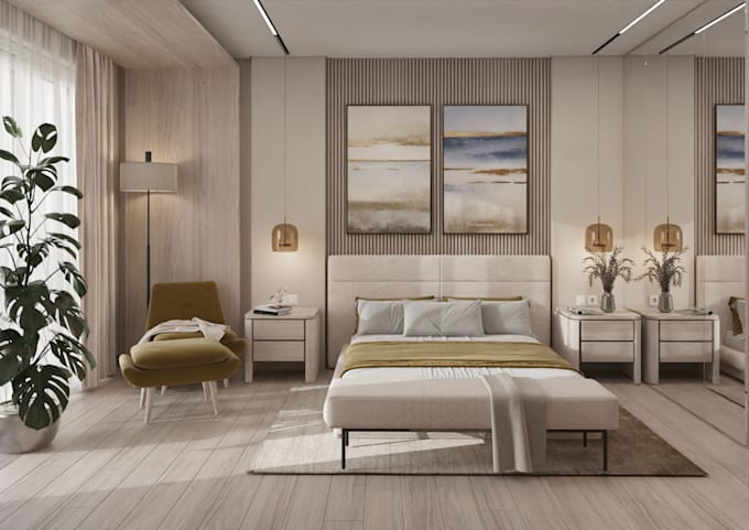 design and render all interiors and kitchen and bathroom