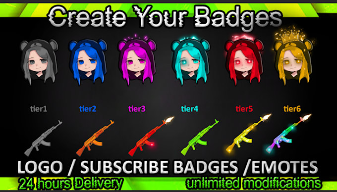 make 6 twitch sub badges or 6 sub twitch emotes