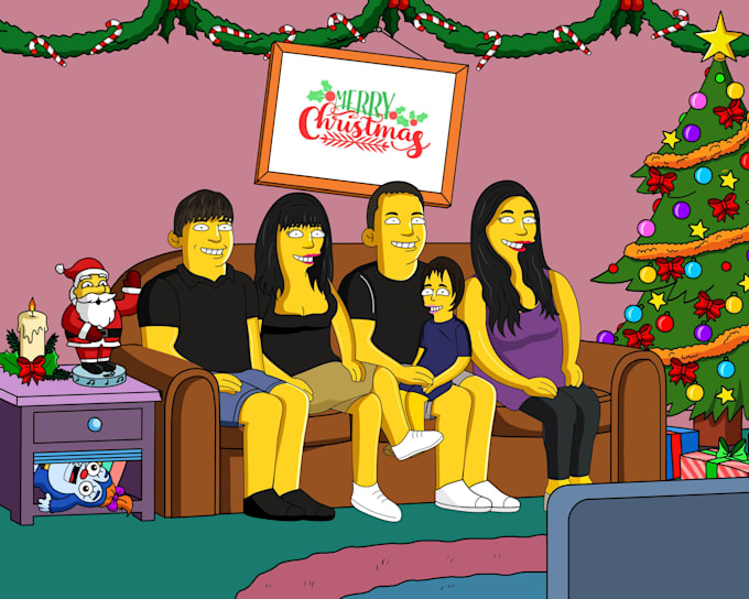 draw a custom yellow cartoon portrait for christmas gifts