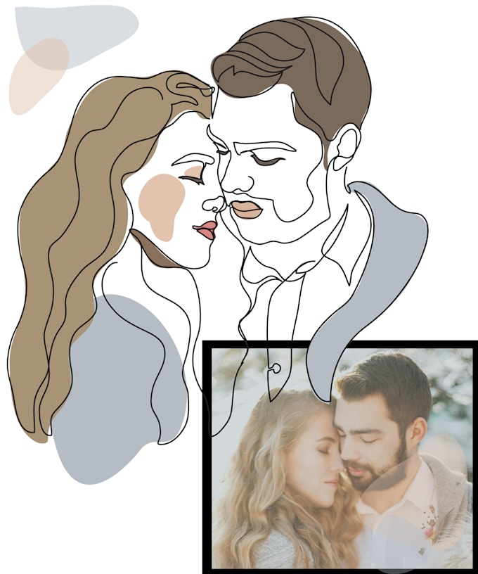 draw vector line art portrait couple illustration from photo