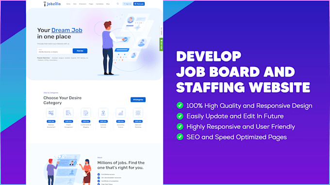 build a job board website, recruitment website, staffing agency website