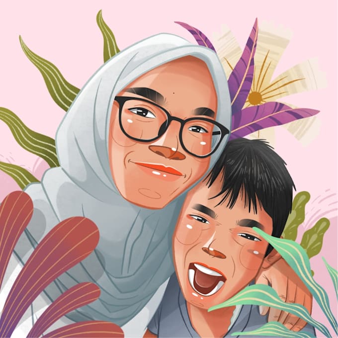 draw a couple halfbody portrait illustration