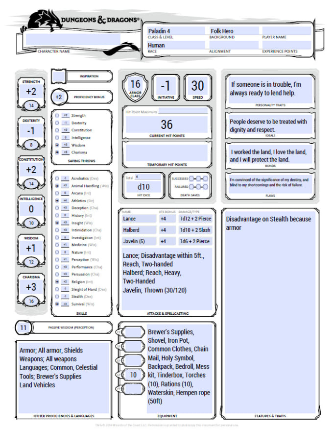 Make you a fully fleshed out dnd character sheet and level overview by ...