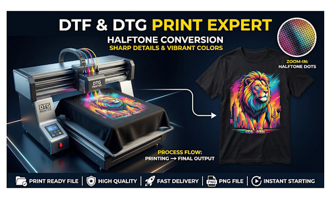 create dtf dtg halftone print ready t shirt design with color separation