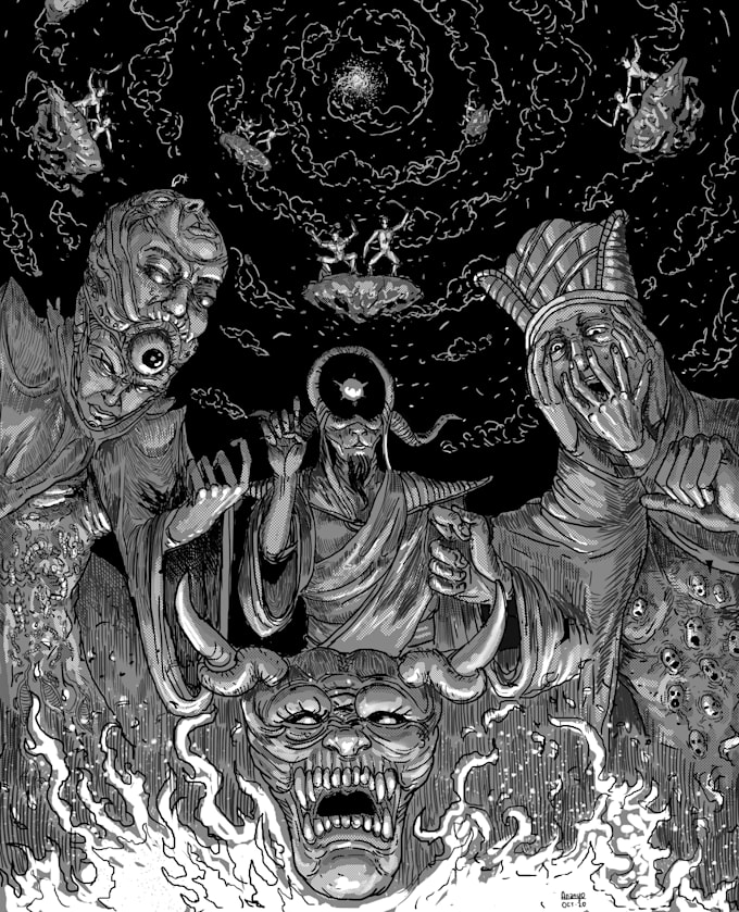 create a black and white pen and ink illustration