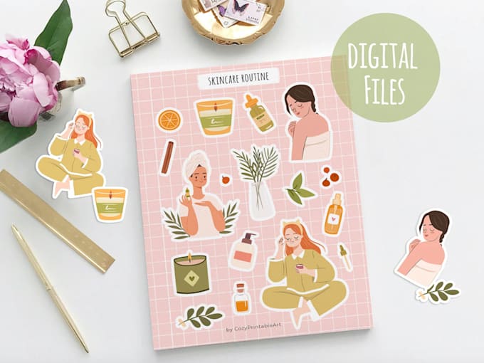 draw cute illustrations for stickers shop, planner, brand