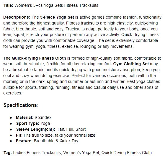 write shopify product description with SEO title and tags