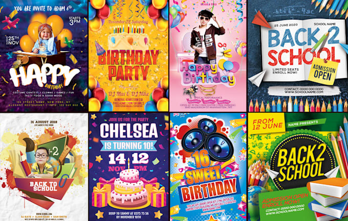 do kids birthday, party, event, graduation, back to school party flyer