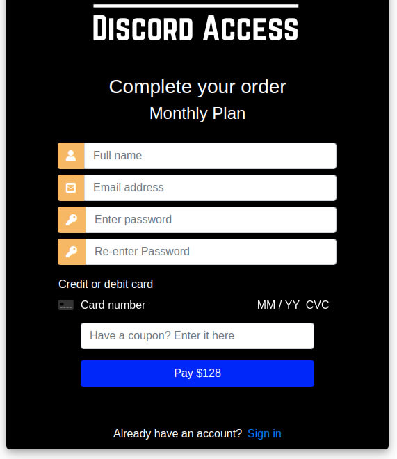 integrate stripe payment gateway for discord subscription