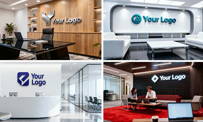 create 25 realistic office wall mockups featuring your logo