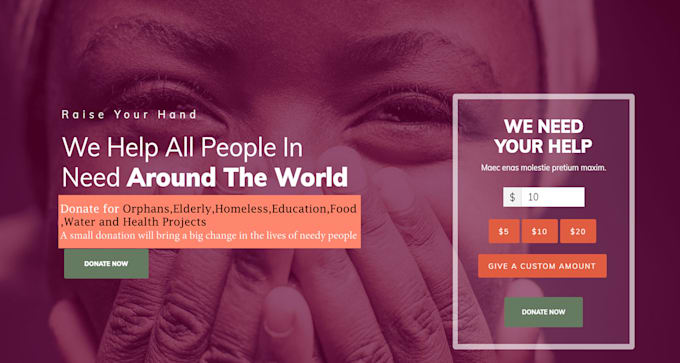 create non profit website for charity, nonprofit, fundraising, 501c3,donation