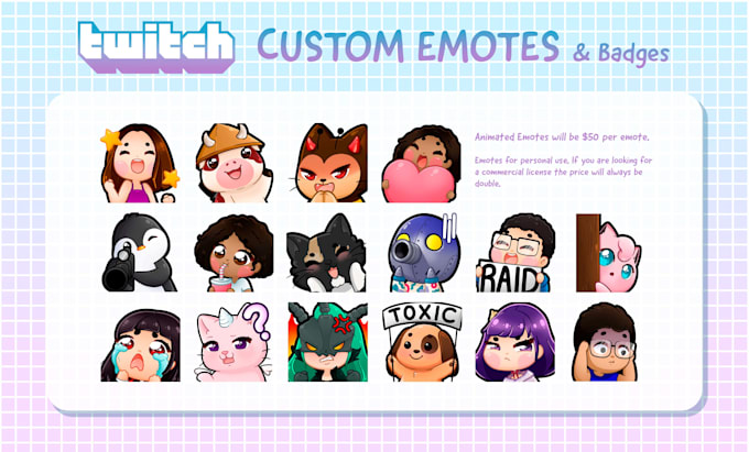 create cute custom emotes for twitch and animated