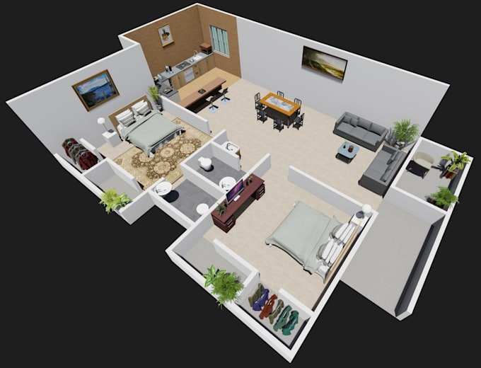 make architectural 3d floor plan, modeling  and rendering