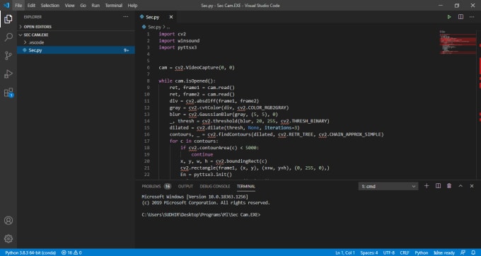 Create a security camera with python by Aryanprogrammer | Fiverr