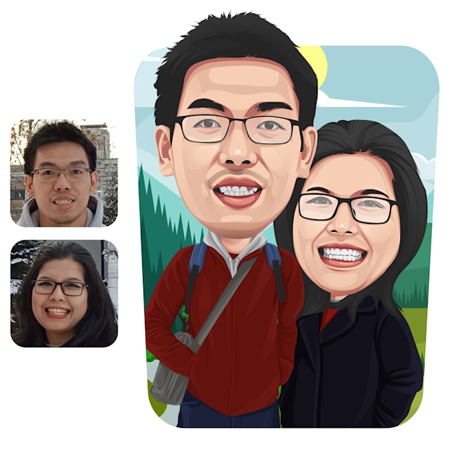 draw caricatures illustration for couple, families, weddings