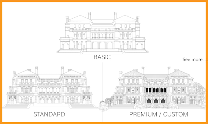 draw detailed architectural line art of any building or house