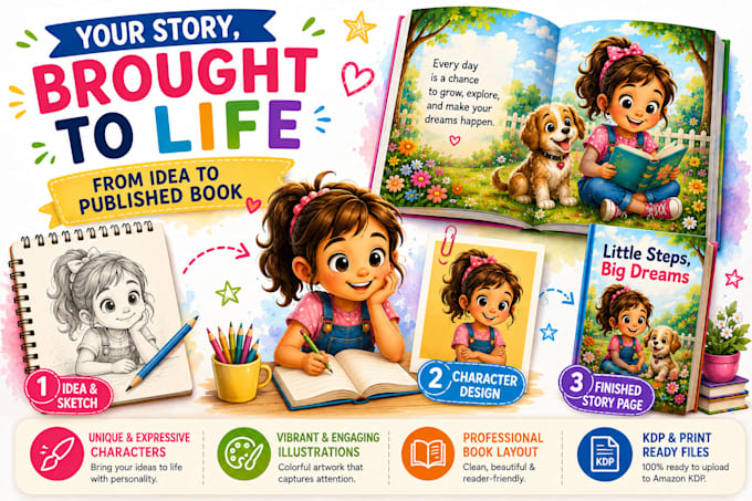 draw children book illustration, children story book, picture book for amazon kd