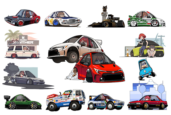 draw chibi cartoon car illustration with your character