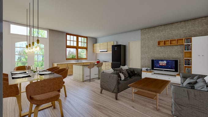 make realistic 3d interior model and rendering for your home, office, restaurant