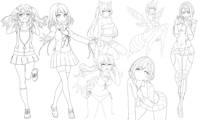 draw line art manga anime style illustration with my style