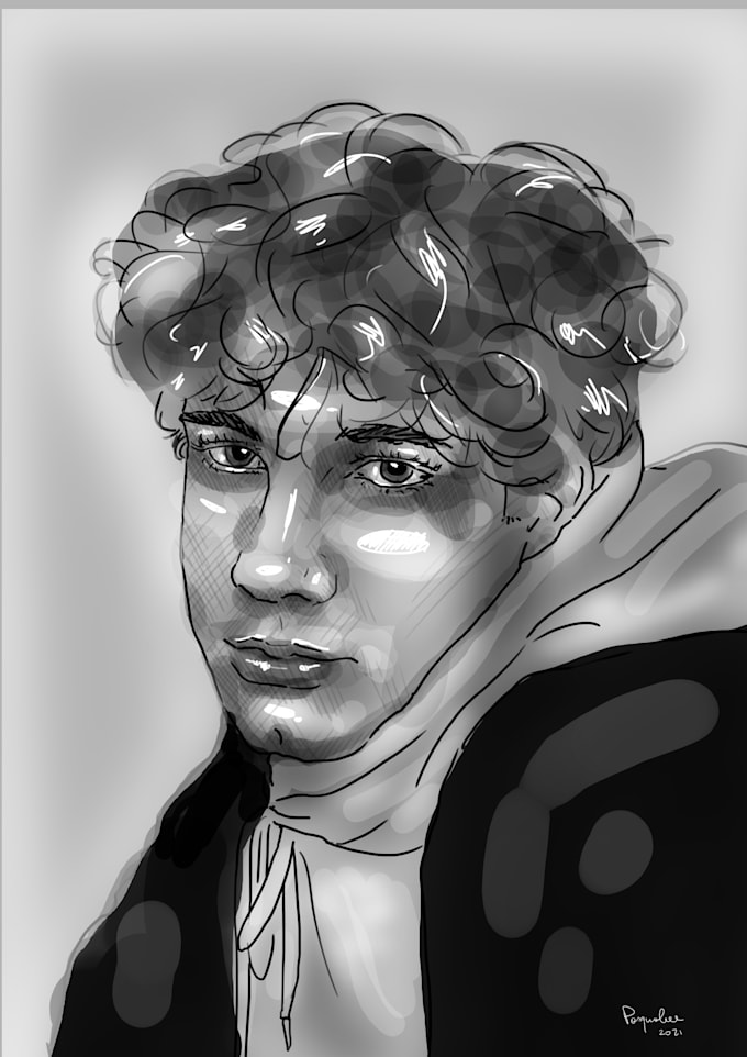 draw your portrait in black and white in 2 style