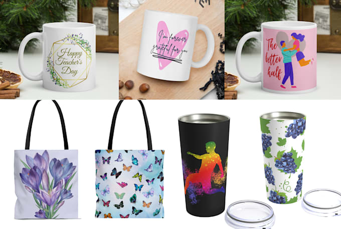 create designs for mugs, tote bags, tumblers and bottles printify printful