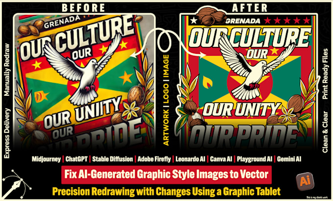fix ai flaws, fix ai image, redraw ai image, convert image to vector print ready